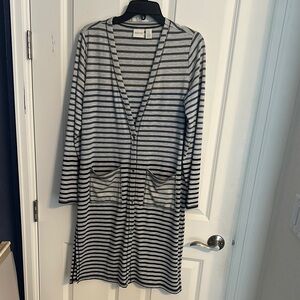 Zenergy by Chico's Gray with Blue and Black Stripes Long Duster Cardigan